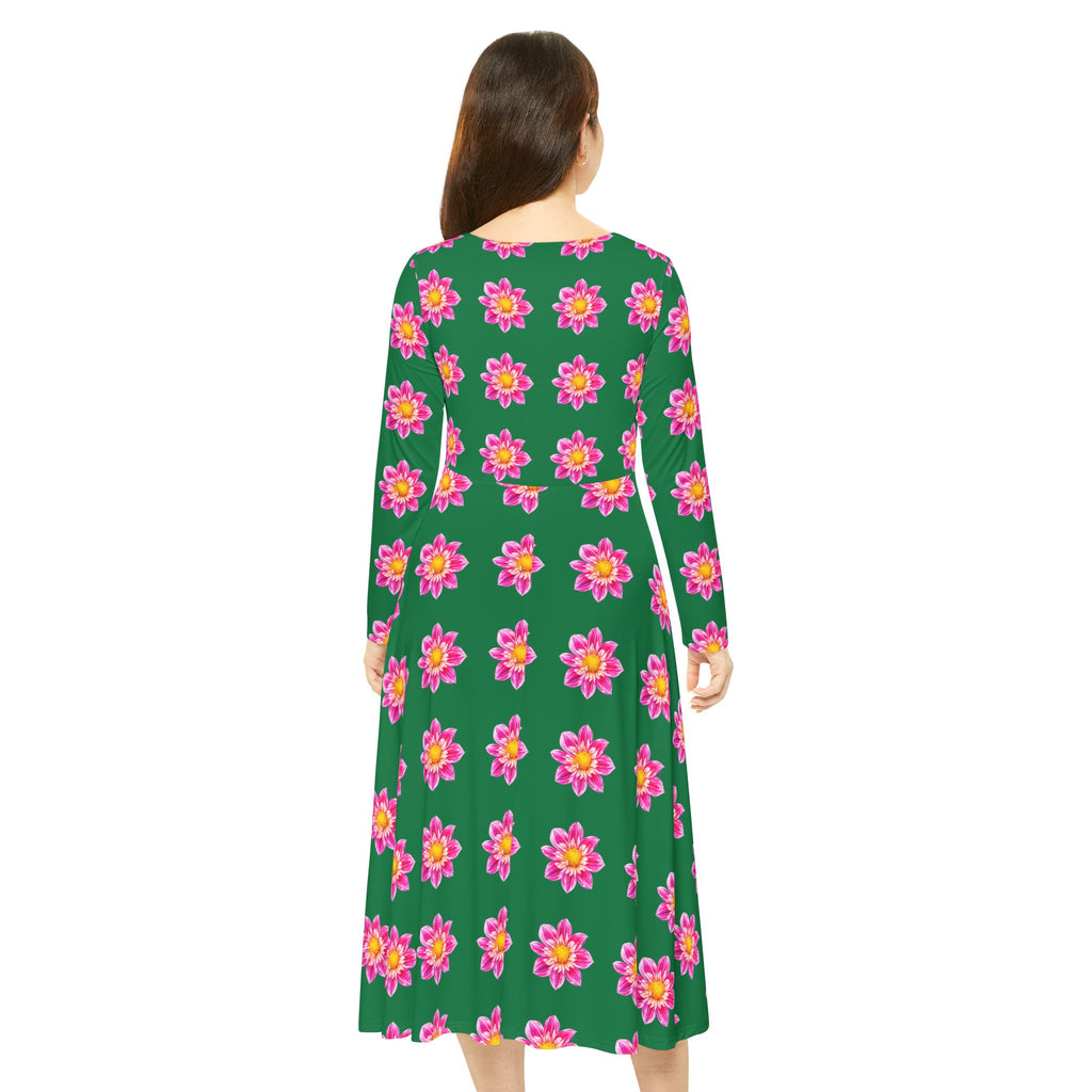 Floral Pink Sunburst Long Sleeve Dance Dress — Women's AOP Costume