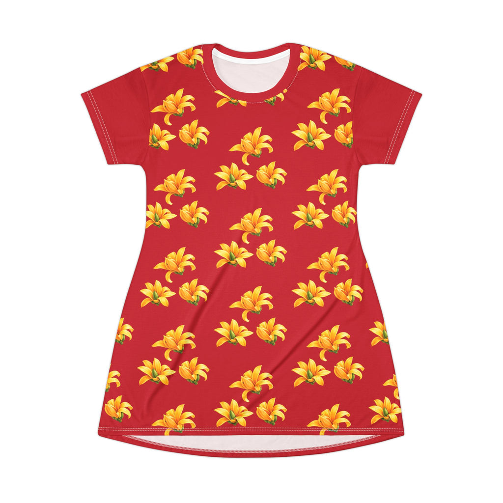 Yellow Lily Allover Print T‑Shirt Dress — Floral AOP Summer Dress