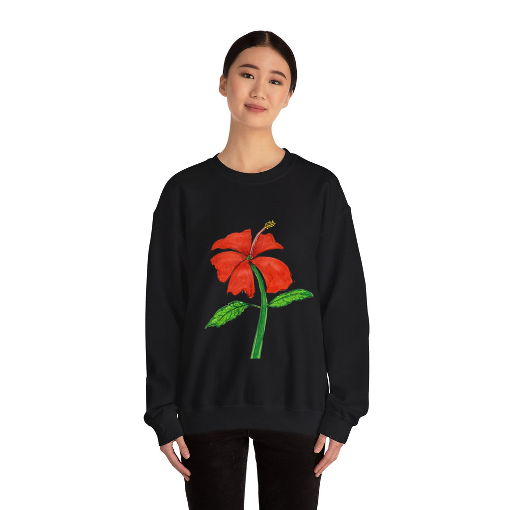 Floral Red Hibiscus Sweatshirt — Tropical Flower Crewneck