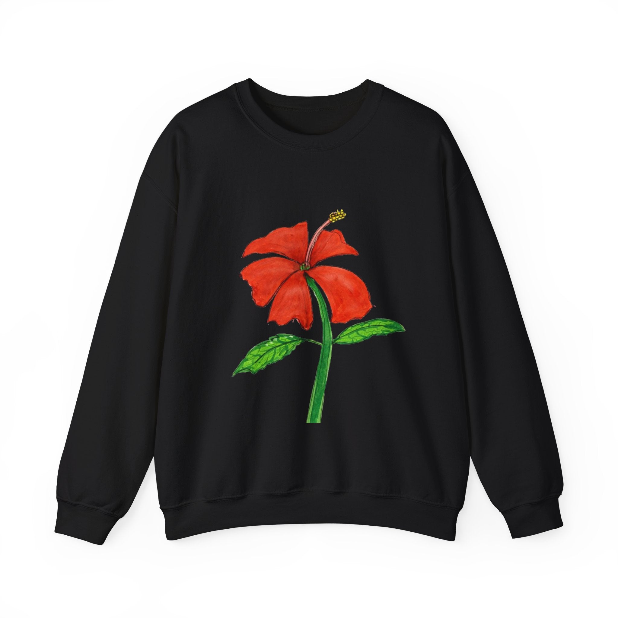 Floral Red Hibiscus Sweatshirt — Tropical Flower Crewneck