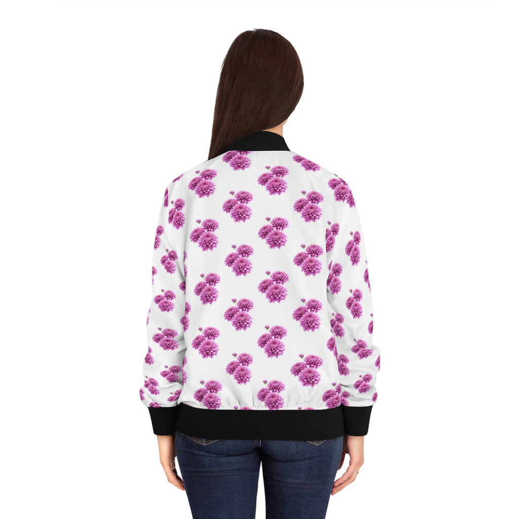 Floral Bomber Jacket — Pink Chrysanthemum (Shevanti) All-Over Print