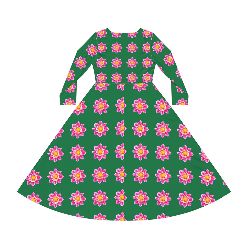 Floral Pink Sunburst Long Sleeve Dance Dress — Women's AOP Costume