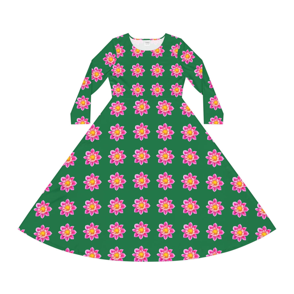 Floral Pink Sunburst Long Sleeve Dance Dress — Women's AOP Costume