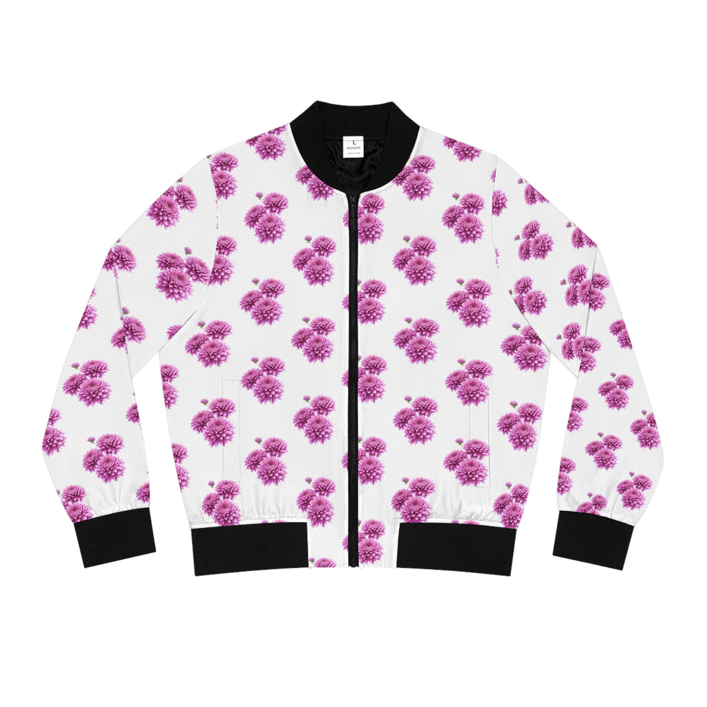 Floral Bomber Jacket — Pink Chrysanthemum (Shevanti) All-Over Print