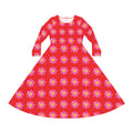 Red Floral Pink Sunburst Long Sleeve Dance Dress