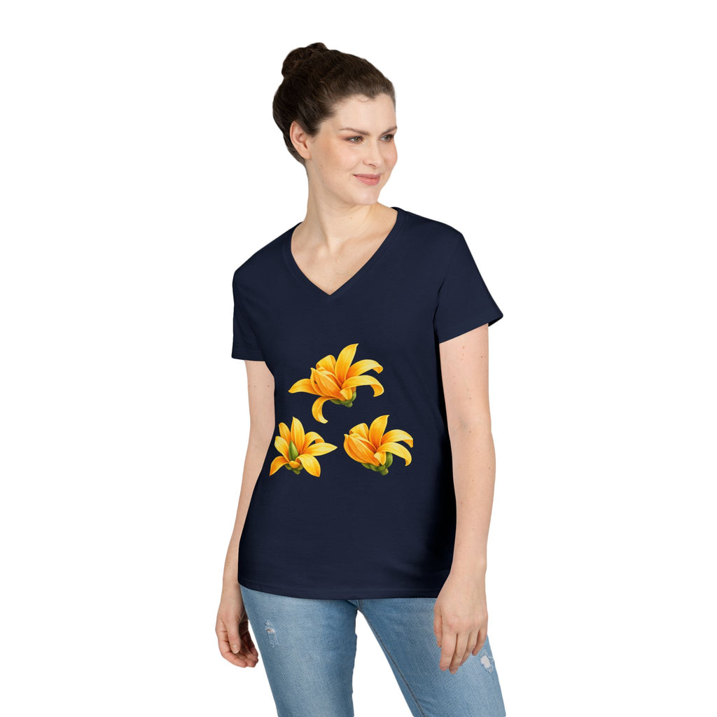 Yellow Lily Floral V-Neck Tee