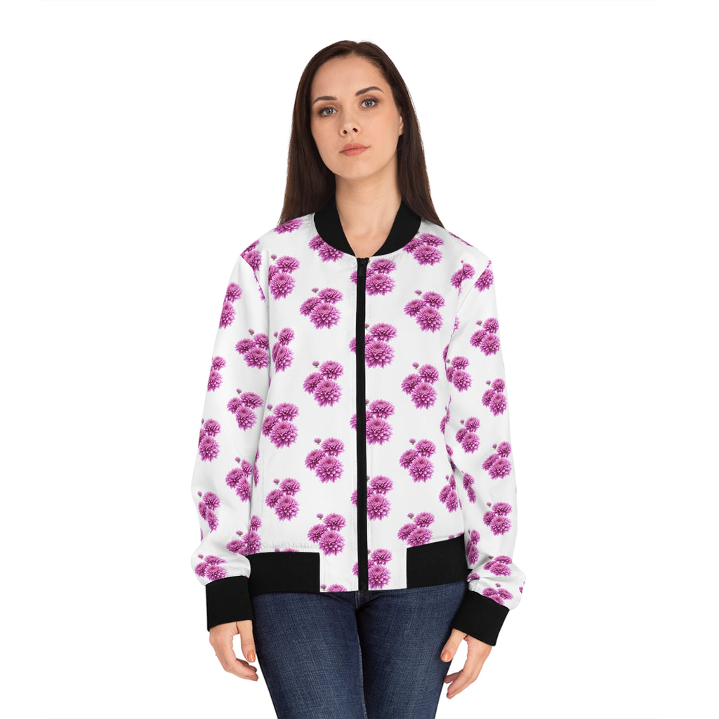 Floral Bomber Jacket — Pink Chrysanthemum (Shevanti) All-Over Print