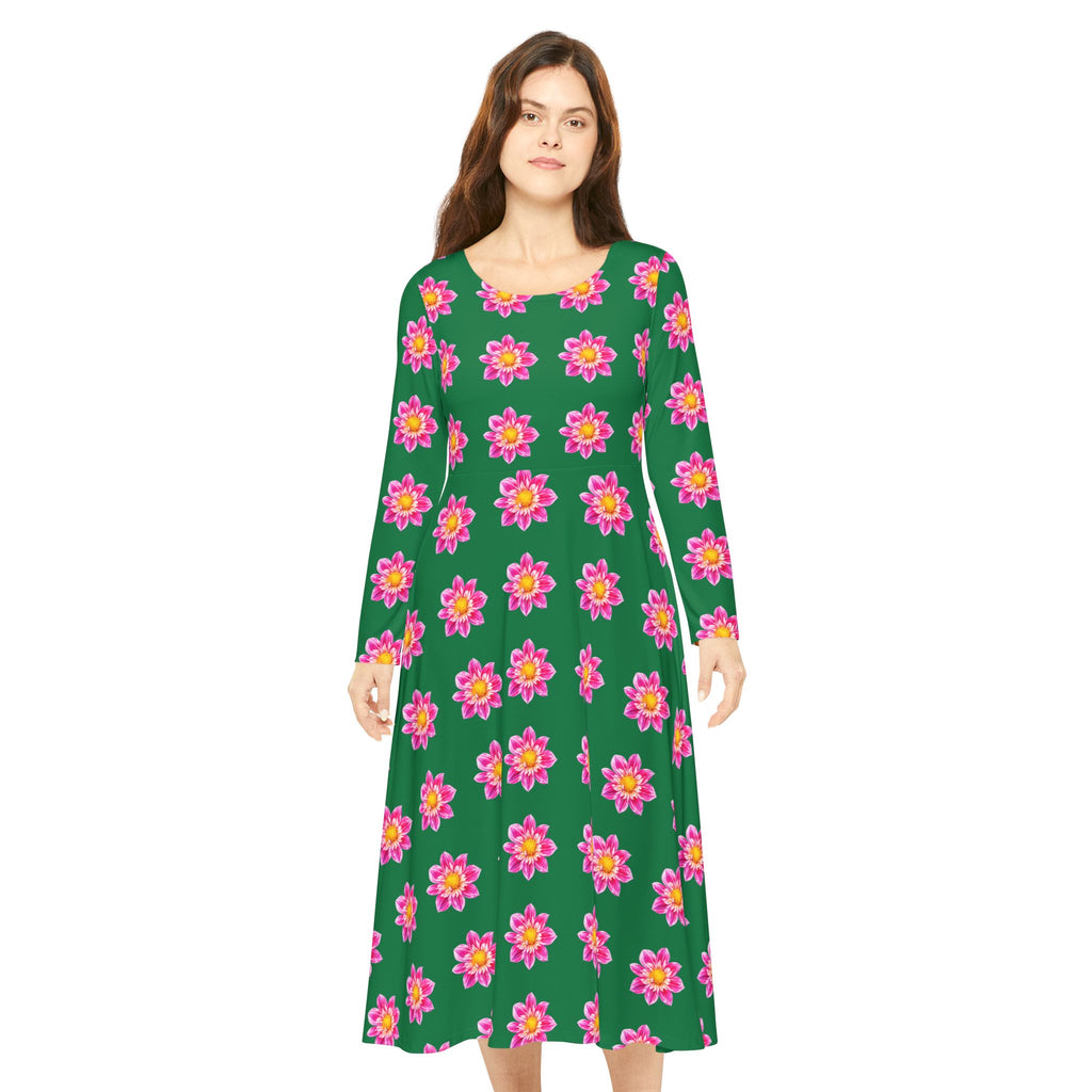 Floral Pink Sunburst Long Sleeve Dance Dress — Women's AOP Costume