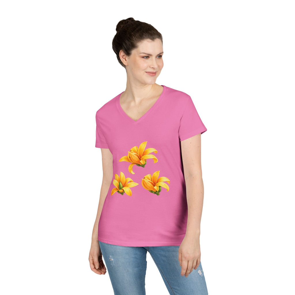 Yellow Lily Floral V-Neck Tee