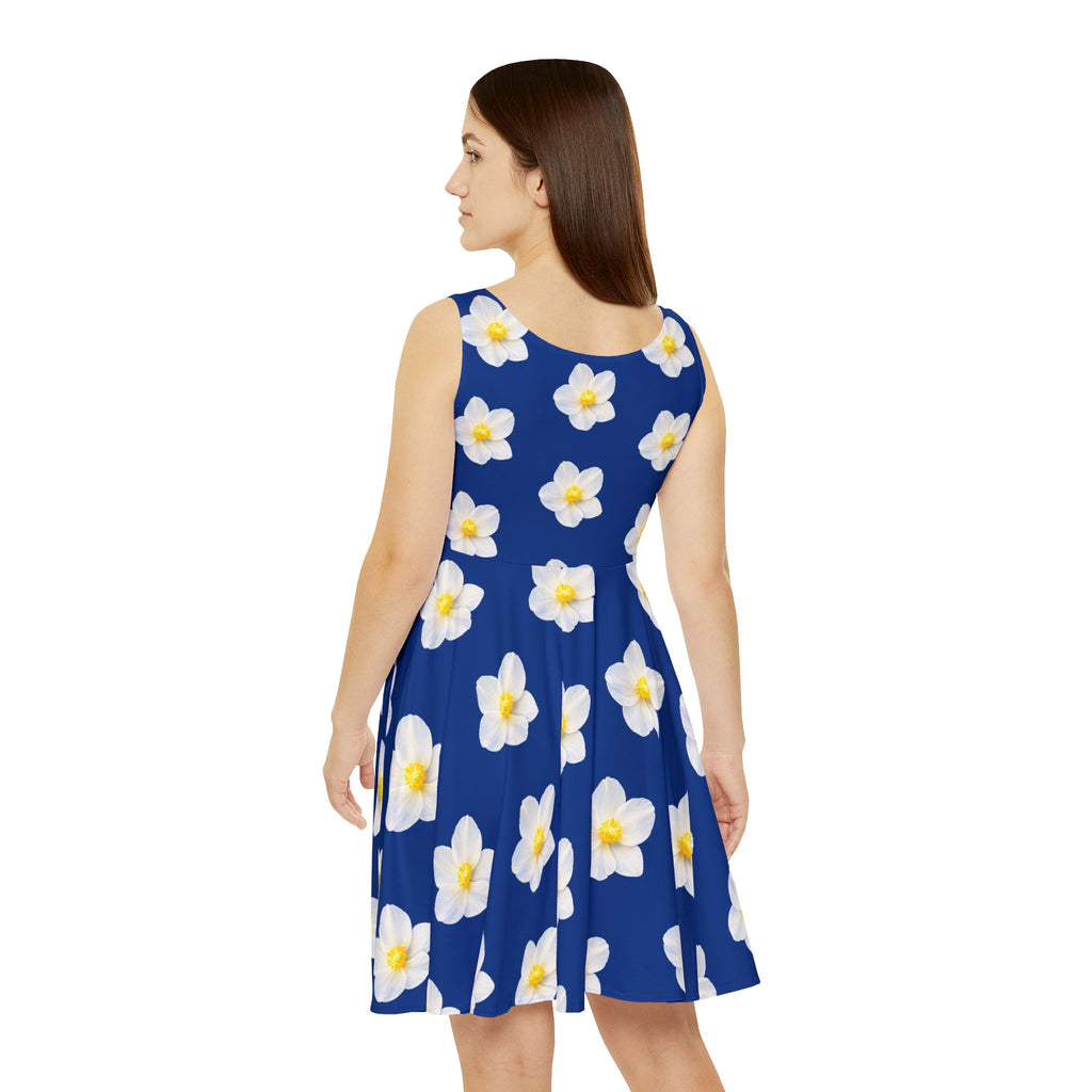 White Daisy Summer Dress in Blue