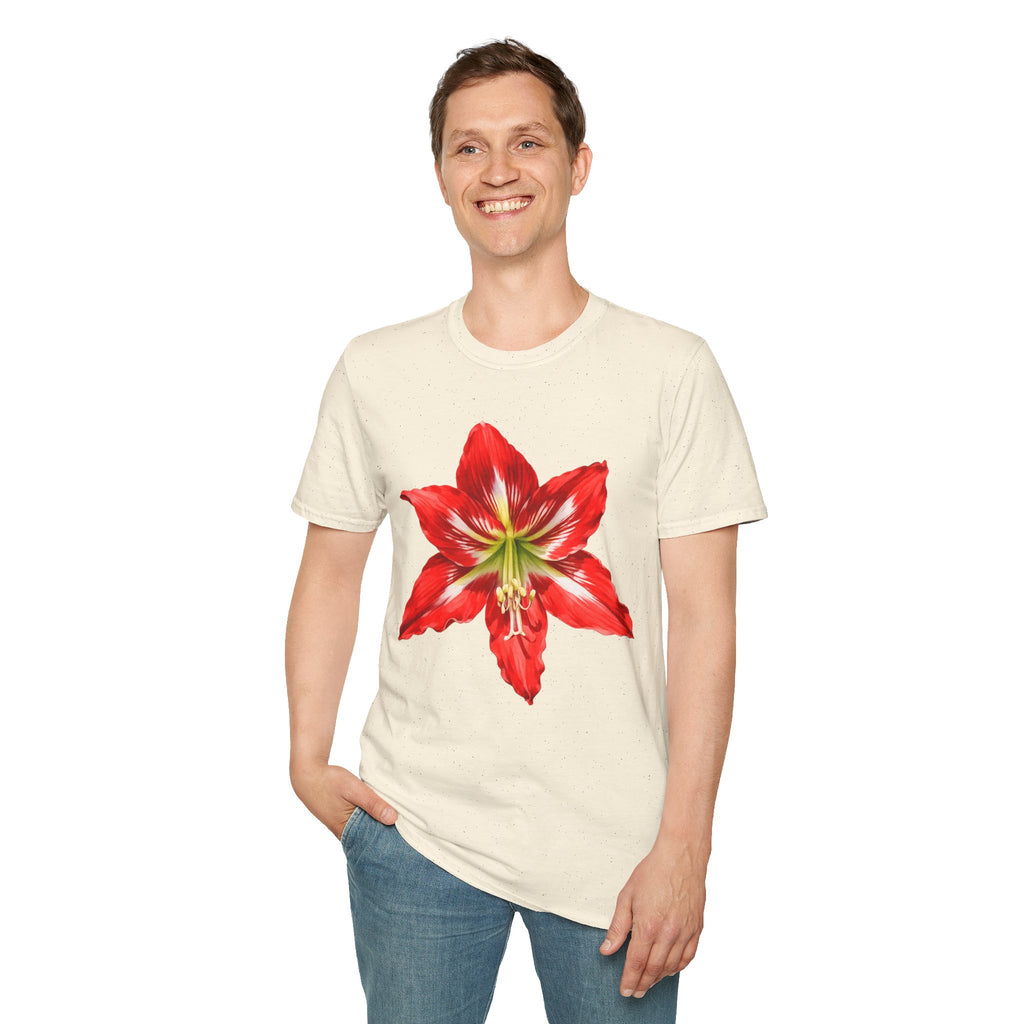 Amaryllis Bloom T-Shirt — Red Floral Botanical Tee for Garden Lovers