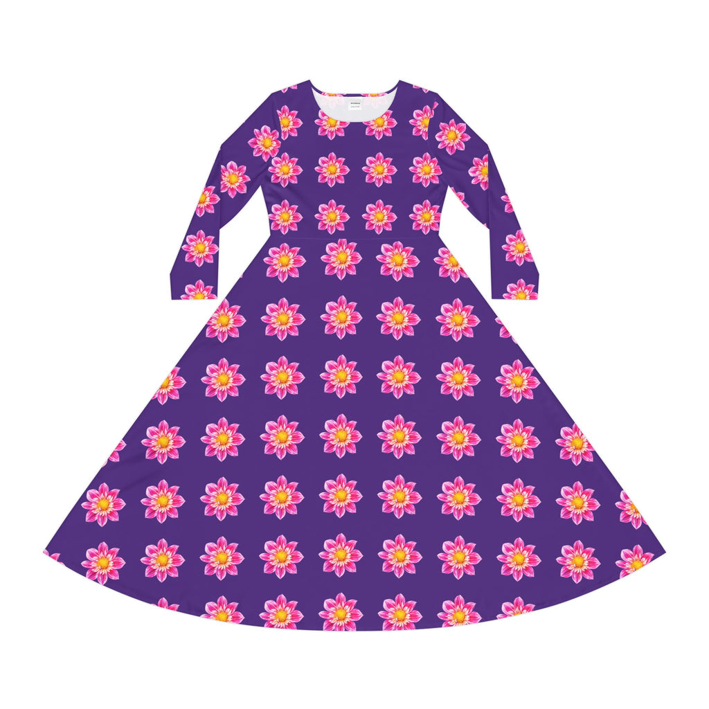 Purple Light Pink Floral Pink Sunburst Long Sleeve Dance Dress