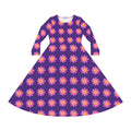 Purple Light Pink Floral Pink Sunburst Long Sleeve Dance Dress