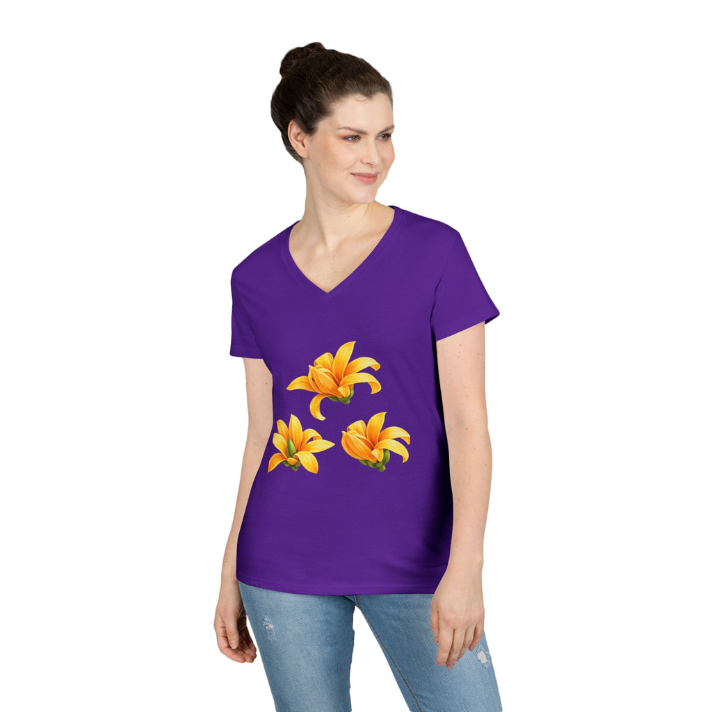 Yellow Lily Floral V-Neck Tee