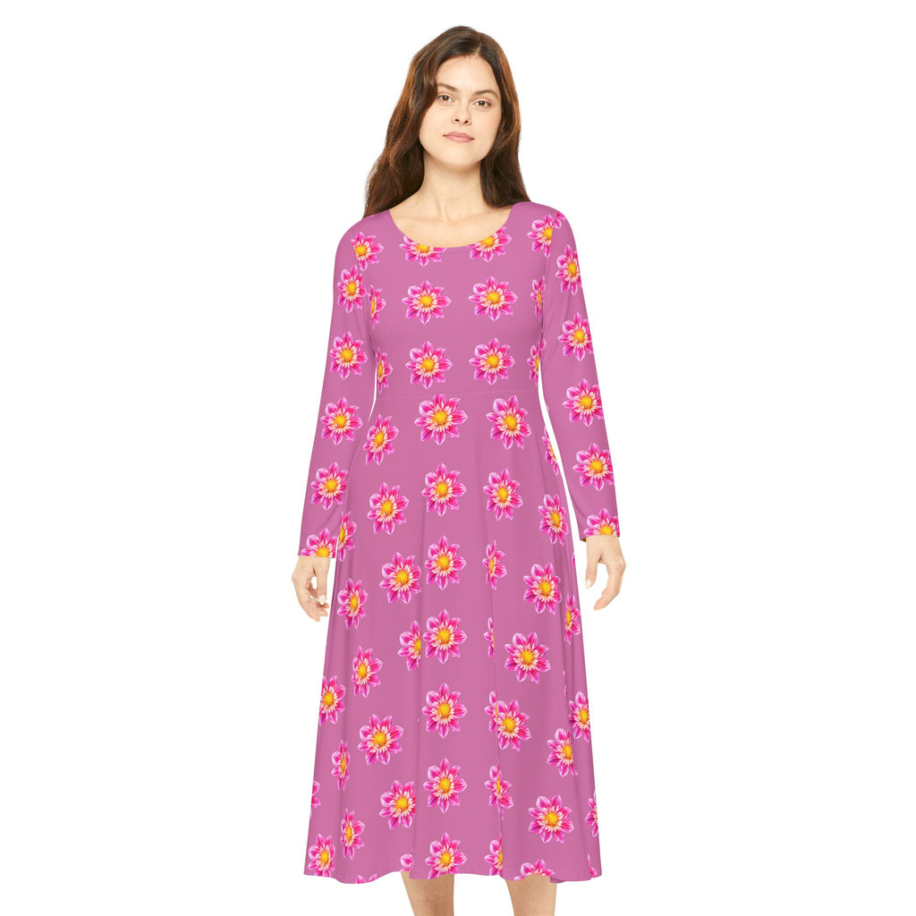 Light Pink Floral Pink Sunburst Long Sleeve Dance Dress
