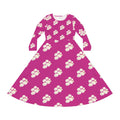 Floral Pink Long-Sleeve Dance Dress — White Blossom All-Over Print