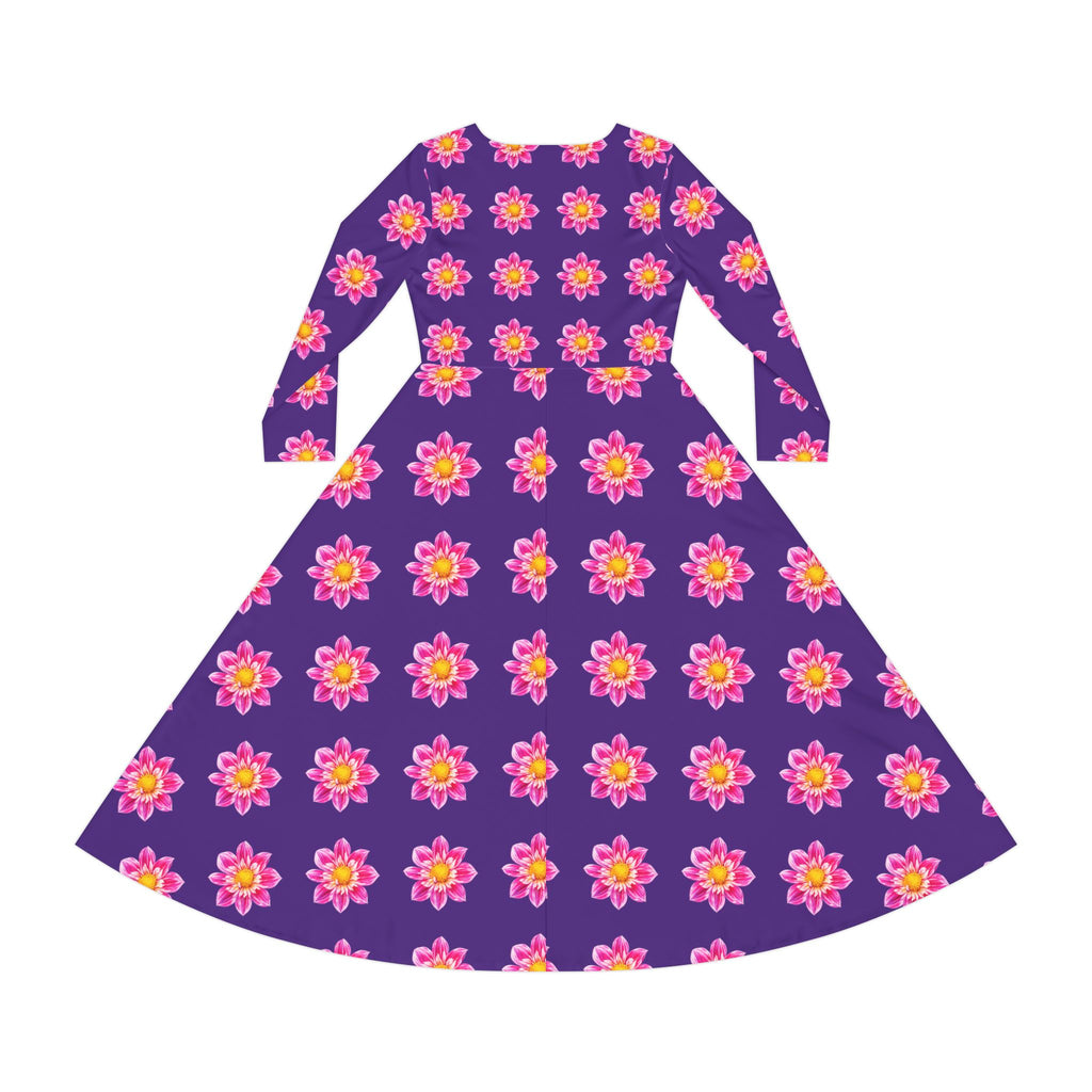 Purple Light Pink Floral Pink Sunburst Long Sleeve Dance Dress