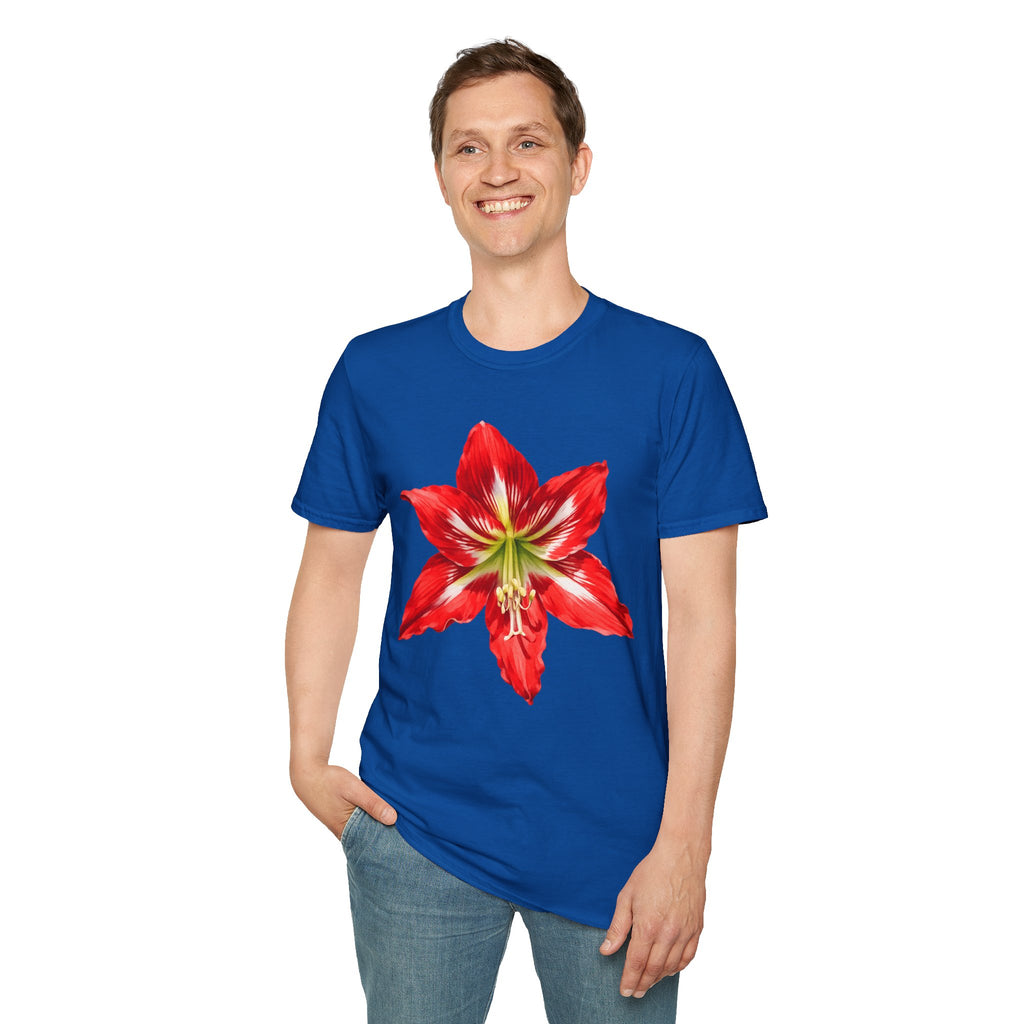 Amaryllis Bloom T-Shirt — Red Floral Botanical Tee for Garden Lovers