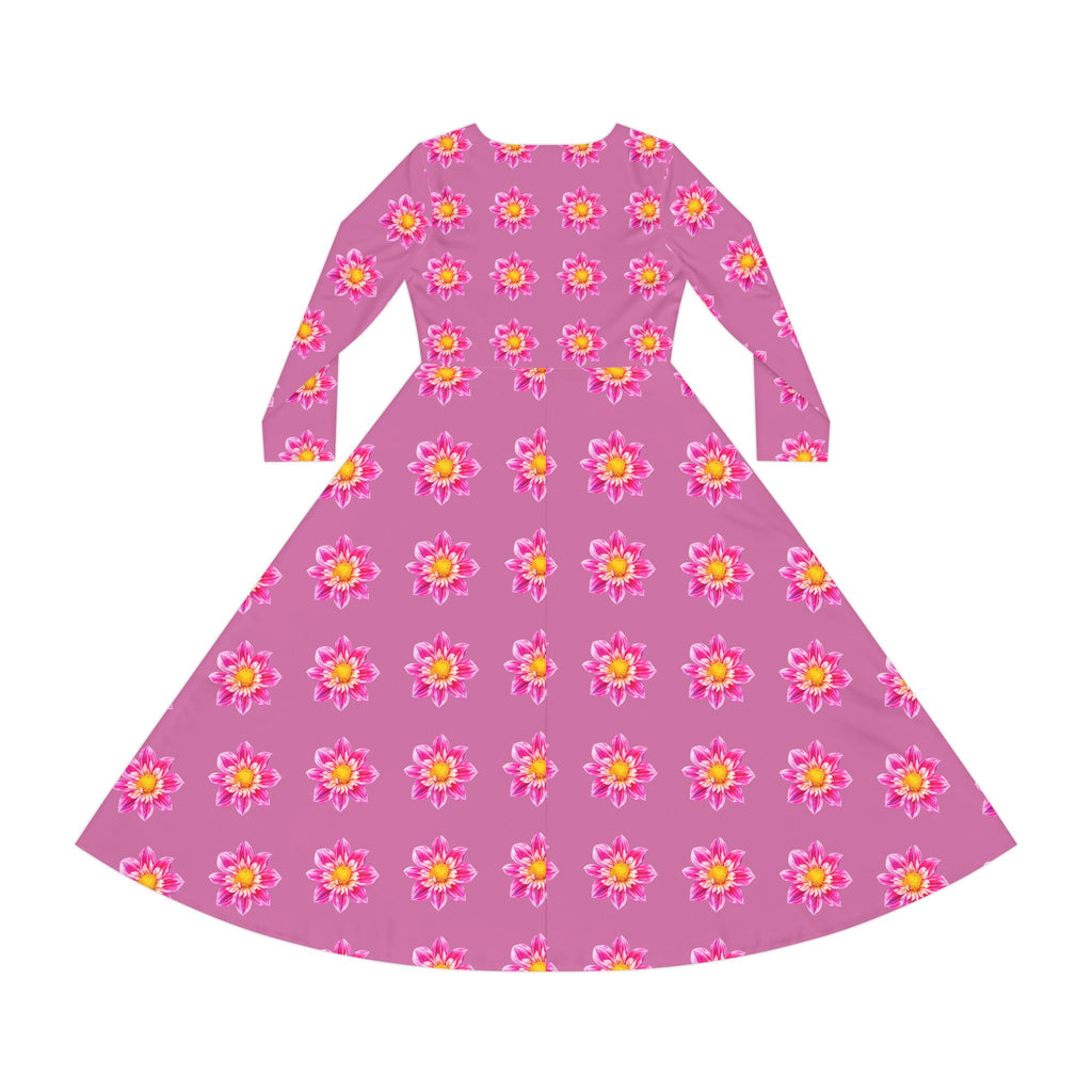 Light Pink Floral Pink Sunburst Long Sleeve Dance Dress