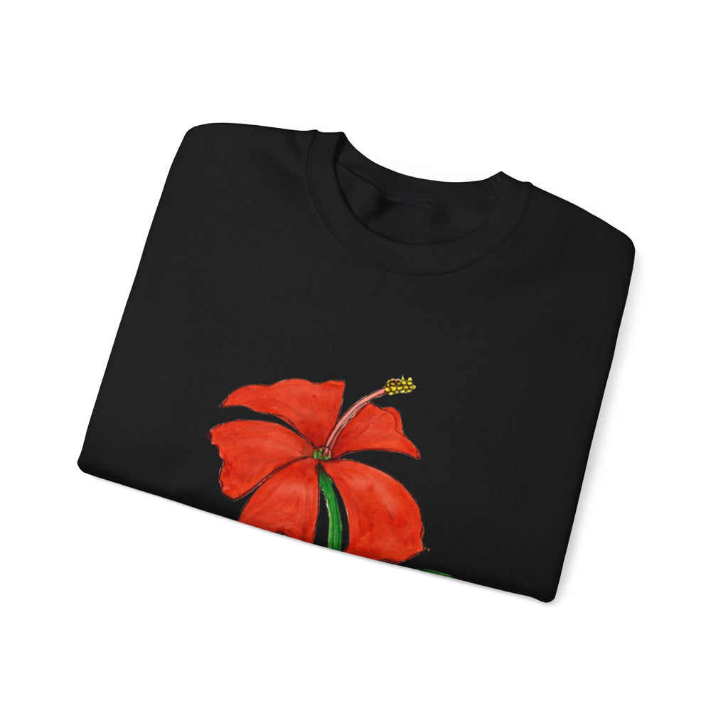 Floral Red Hibiscus Sweatshirt — Tropical Flower Crewneck