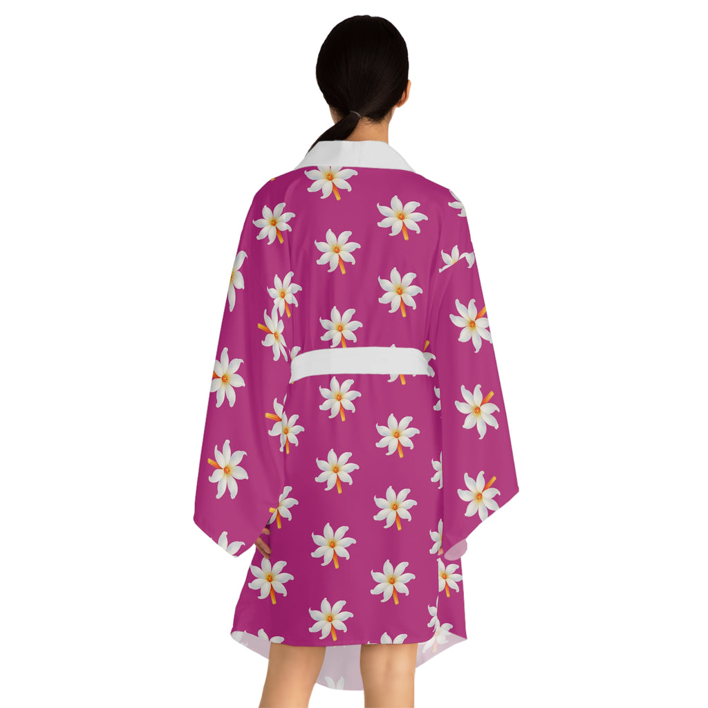 Pink Plumeria Floral Kimono Robe