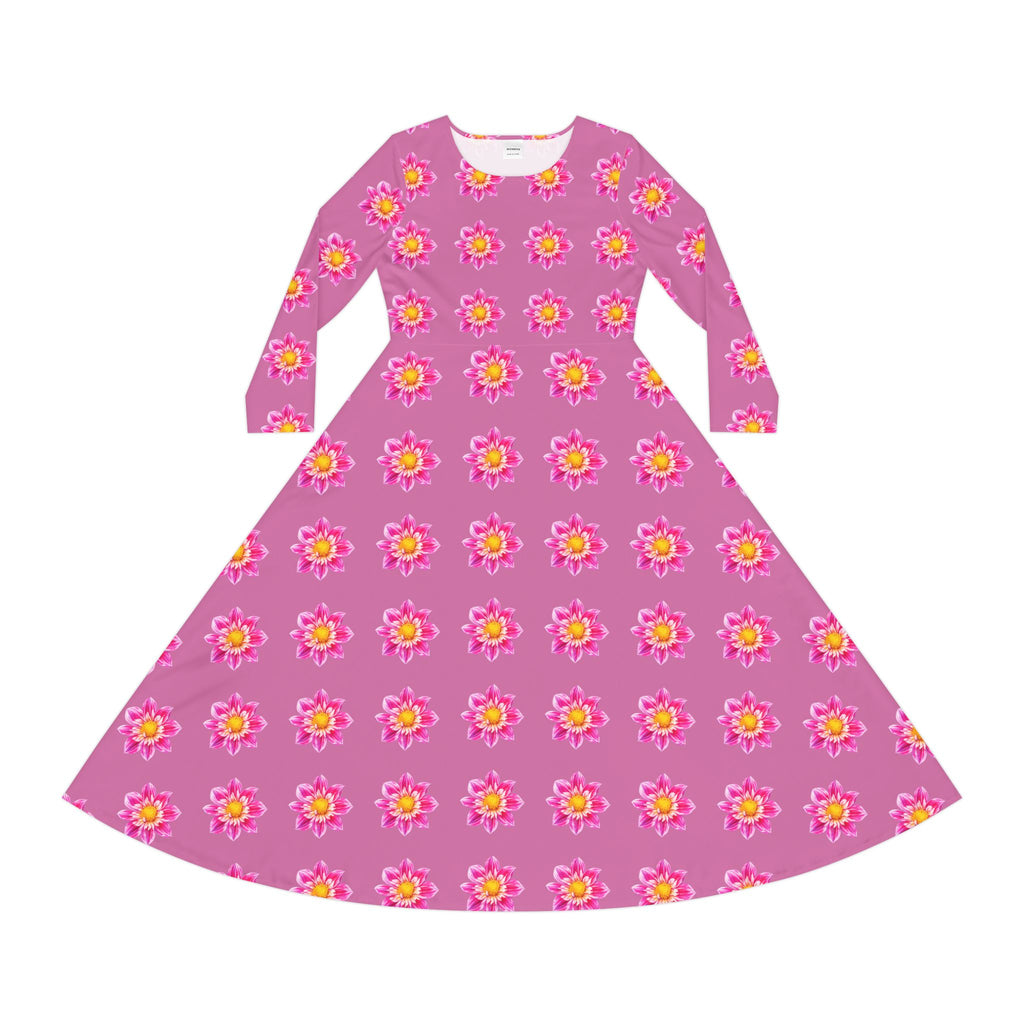 Light Pink Floral Pink Sunburst Long Sleeve Dance Dress