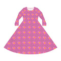 Light Pink Floral Pink Sunburst Long Sleeve Dance Dress