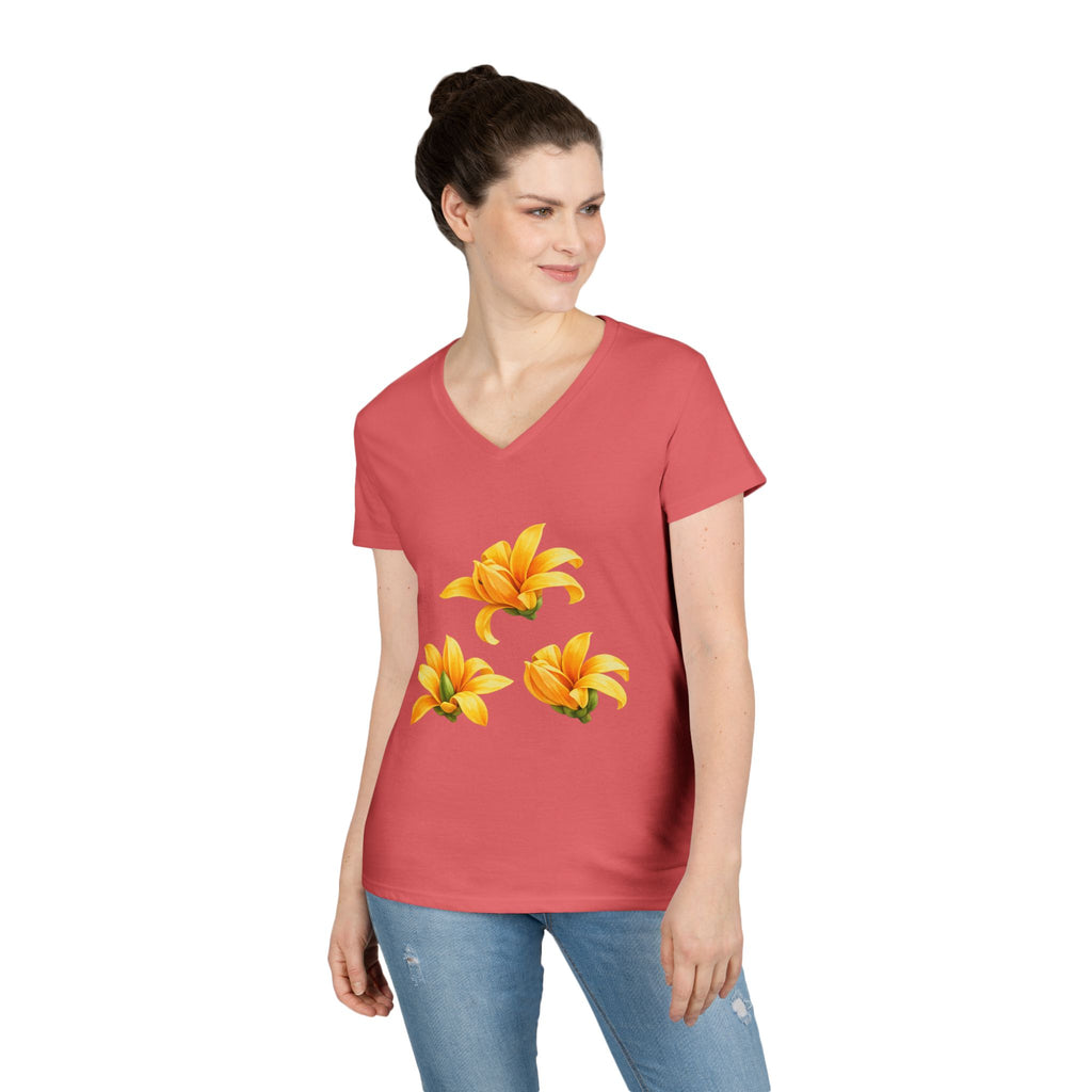 Yellow Lily Floral V-Neck Tee