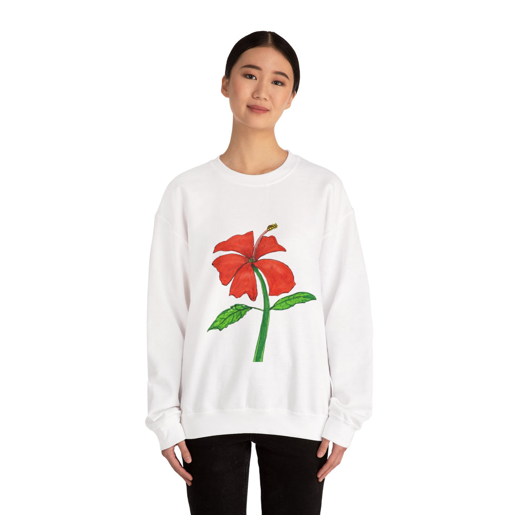 Floral Red Hibiscus Sweatshirt — Tropical Flower Crewneck