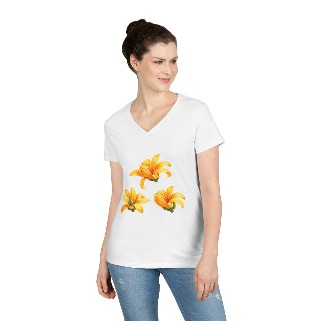 Yellow Lily Floral V-Neck Tee