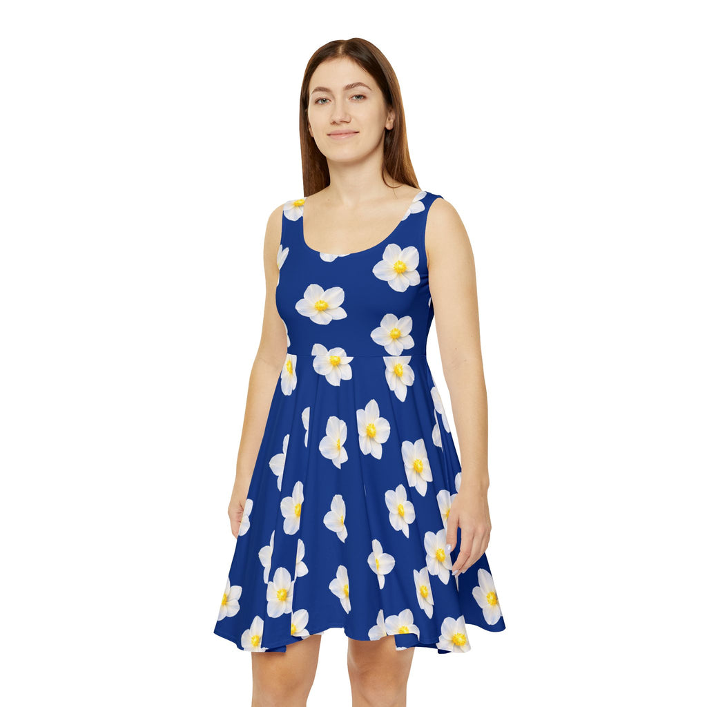 White Daisy Summer Dress in Blue