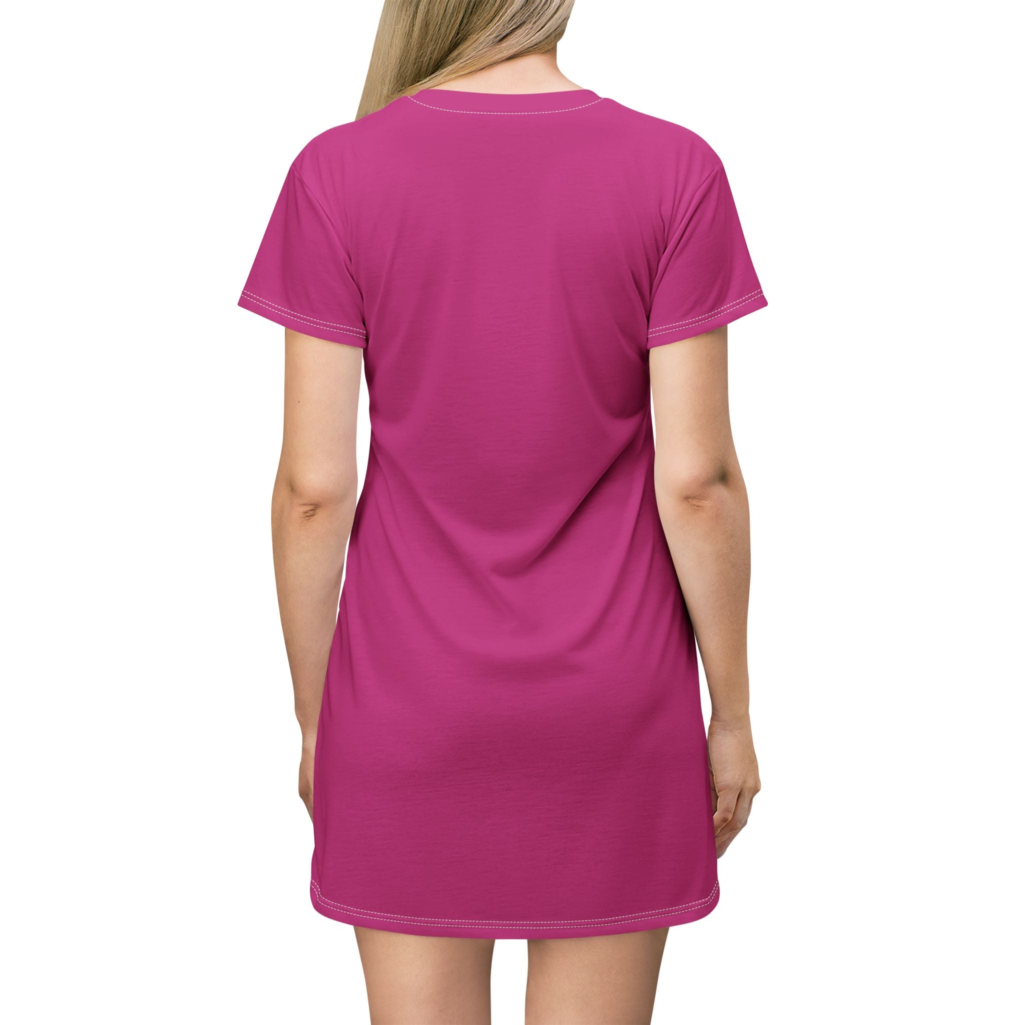 Pink Floral T-Shirt Dress — All-Over Yellow Lily Pattern, Casual Summer Dress