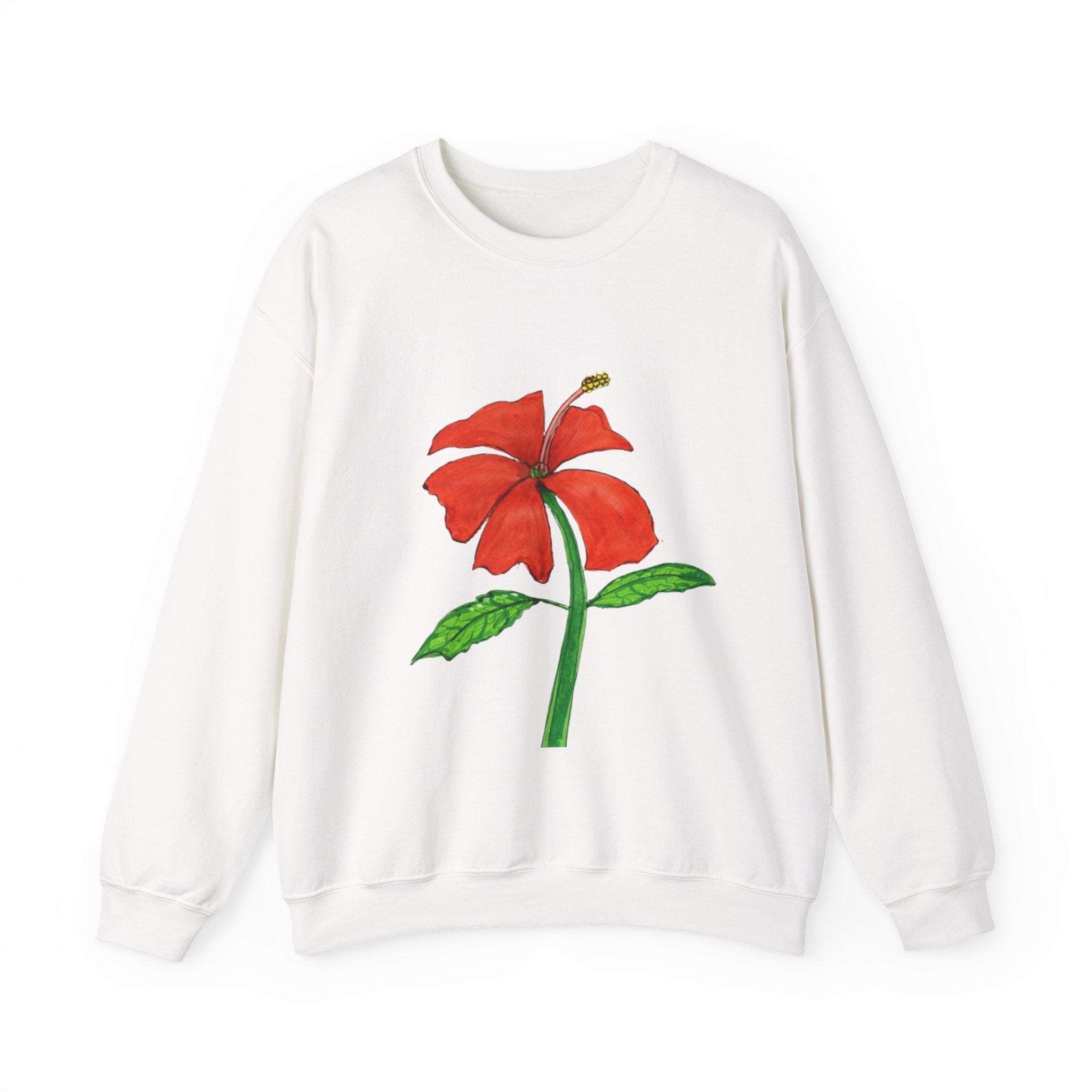 Floral Red Hibiscus Sweatshirt — Tropical Flower Crewneck