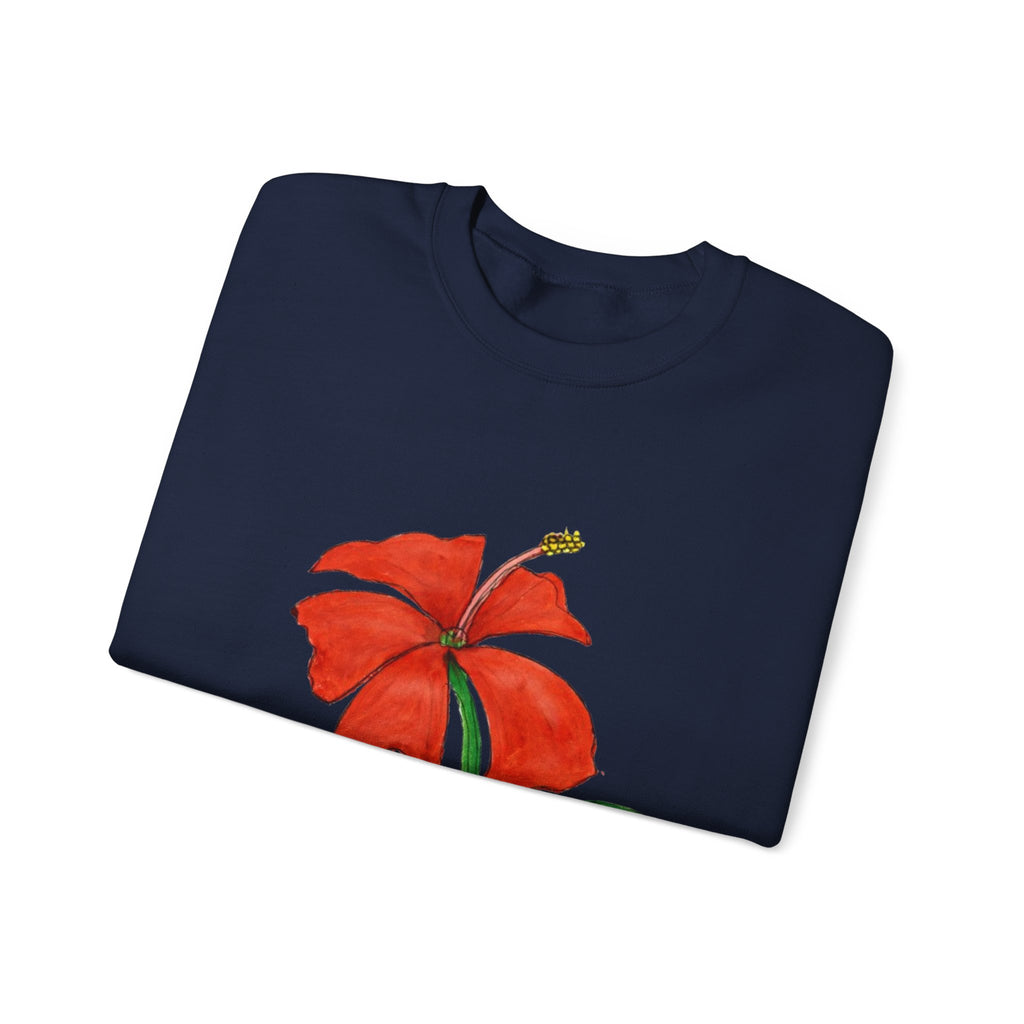 Floral Red Hibiscus Sweatshirt — Tropical Flower Crewneck
