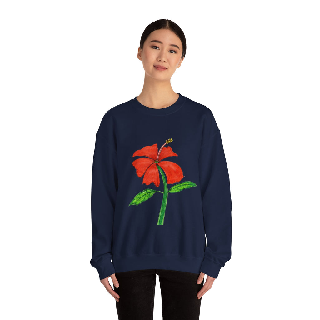 Floral Red Hibiscus Sweatshirt — Tropical Flower Crewneck