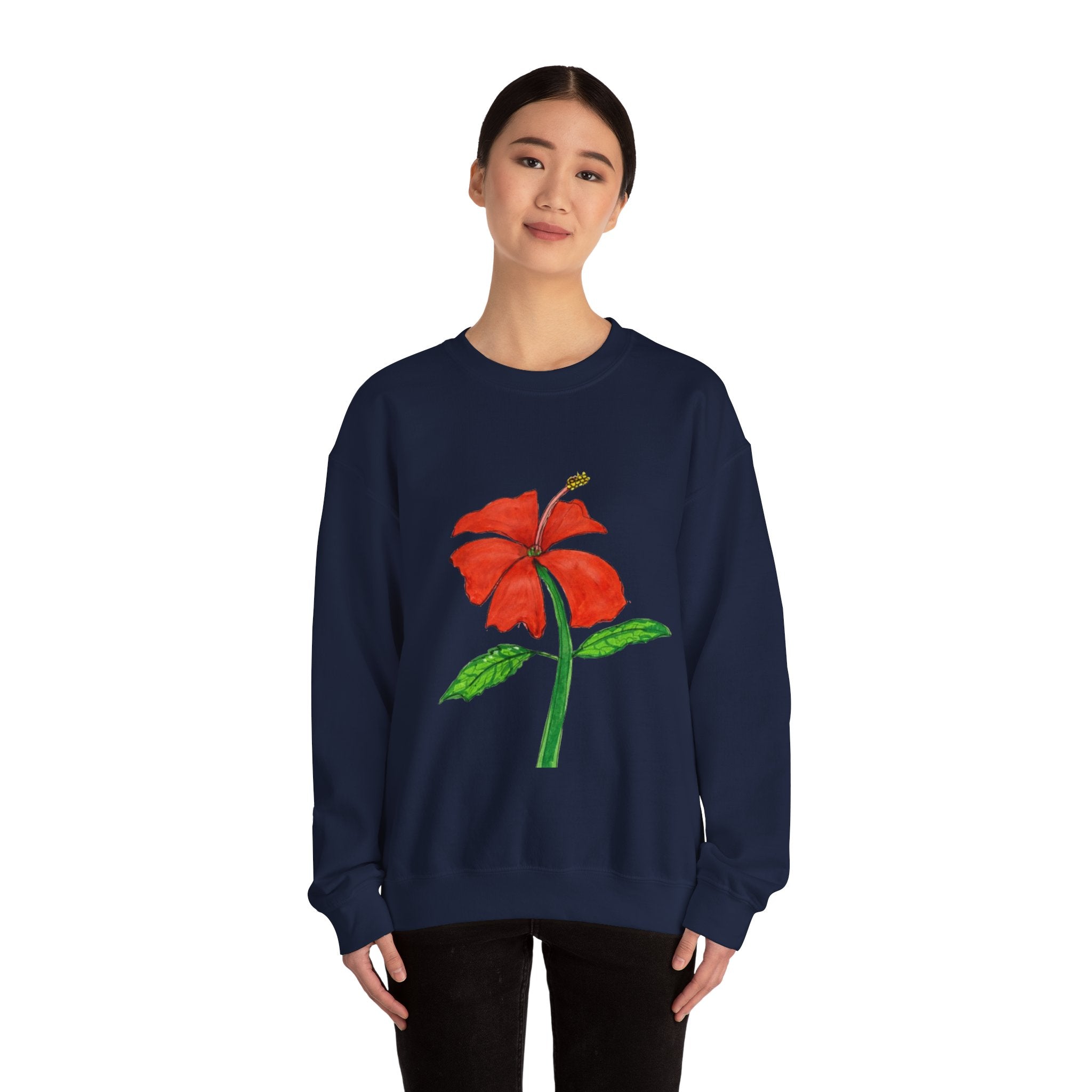 Floral Red Hibiscus Sweatshirt — Tropical Flower Crewneck